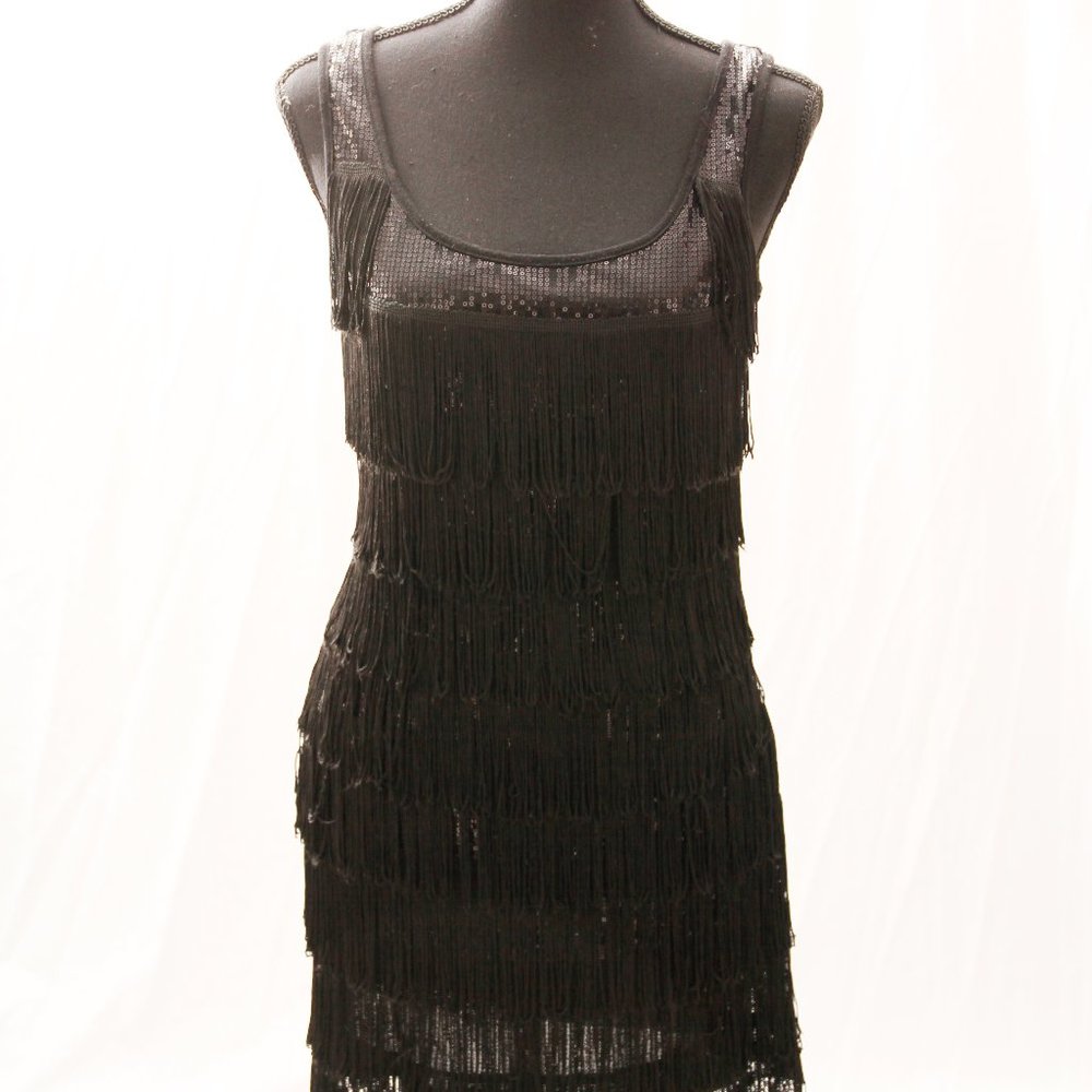 Black Sequin and Fringe Flapper Dress